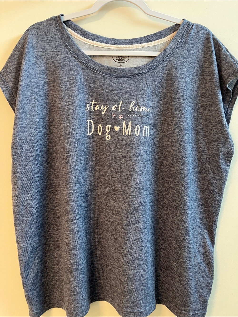 Stay at Home Dog Mom Tee Laura Ashley Heathered Blue Gray Tee  Size L NWT